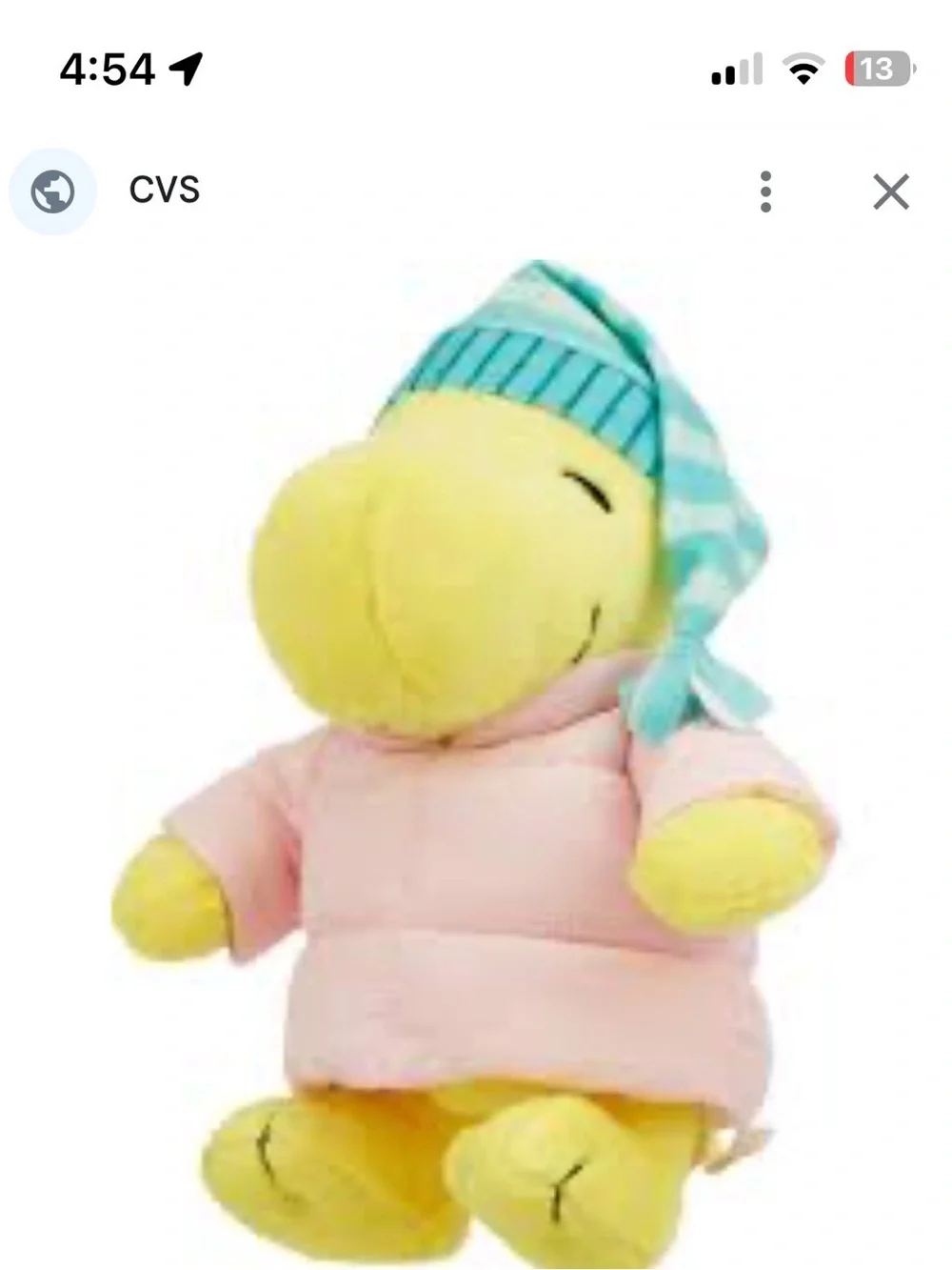 Plush Yellow Dino Throw Toy with Pink Outfit and Blue Striped Cap